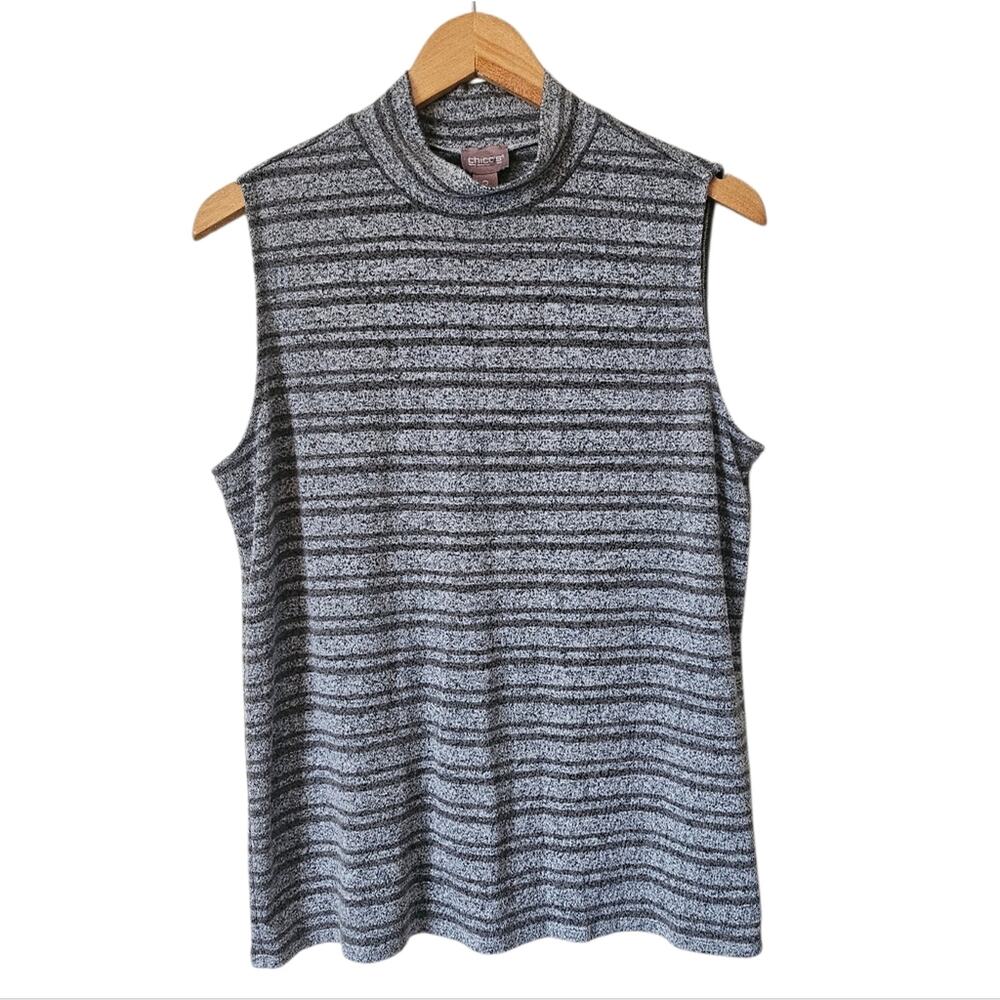 Chico's Gray Striped Sleeveless‎ Mock Neck Tank Top Minimalist Size 2 Large